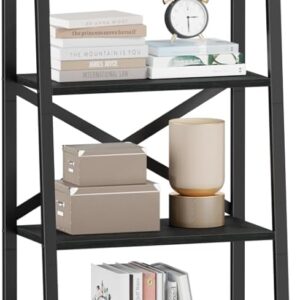 5-Tier Ladder Shelf with 2 Drawers,Narrow Bookshelf Storage Shelves,Industrial Bookcase Freestanding Rack Units for Bedroom,Living Room,Bathroom,Home Office,Balcony,Wood Metal, Black Oak