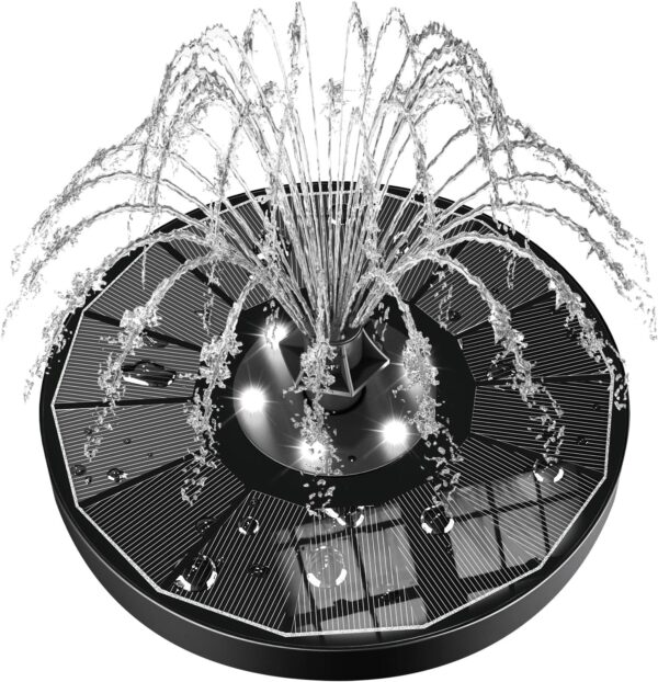 Solar Water Fountain Upgraded 100% Glass Panel, 3.5W Solar Powered Fountains Built-in 2000 Battery with 7 Nozzle & 4 Fixer, Solar Fountain Pump for Bird Baths, Pond, Outdoor (White) 5