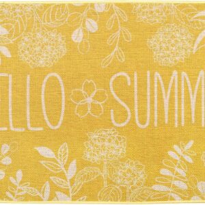 Hello Summer Door Mat Welcome Doormat, Plants Outdoor Rug Leaves Decor Floor Front Door Mat Non-Slip Entrance Mat for Home Kitchen Bathroom Decorations 17 X 29 Inch (Yellow)