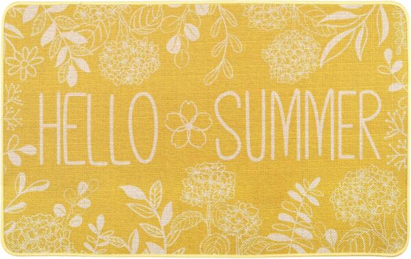 Hello Summer Door Mat Welcome Doormat, Plants Outdoor Rug Leaves Decor Floor Front Door Mat Non-Slip Entrance Mat for Home Kitchen Bathroom Decorations 17 X 29 Inch (Yellow) 1