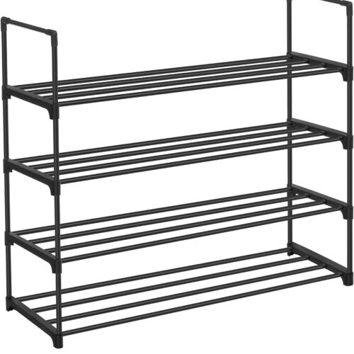 Shoe Rack, 4-Tier Shoe Organizer, Metal Storage Shelf, Upright or Upside Down, for 20-25 Pairs, Stackable, for Entryway, 11.8 x 36.2 x 29.5 Inches, Black ULSA14BK