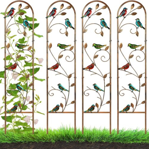 1 4 Pack Hummingbird Metal Garden Trellis for Climbing Plants 60" Height Detachable Plant Flower Stand Decorative Vegetable Vine Arched Fence Trellis for Outdoor Patio Yard Lawn Decoration