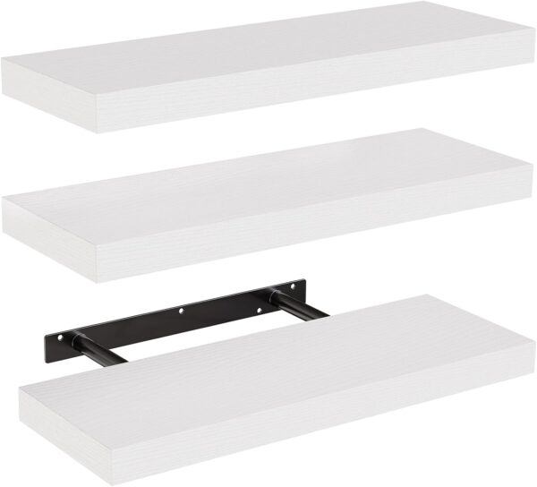 HOMEFURNISHING Floating Shelves, Wall Shelves for Bathroom/Living Room/Bedroom/Kitchen Decor, White Shelves with Invisible Brackets Set of 3 - AMFS08 1