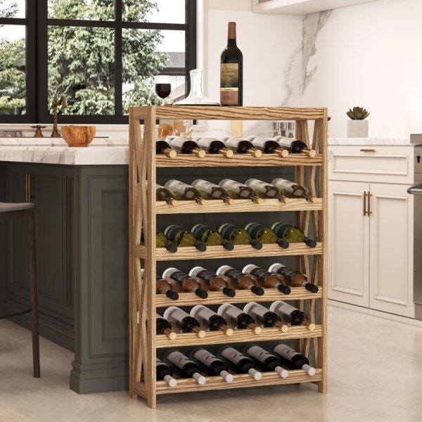 Real Wood Wine Rack Freestanding Floor, X-Frame Wine Storage Solution for Home and Kitchen, Elegant Wooden Wine Display Rack for Organized Wine Collection (6 Tier 36 Bottles) 1