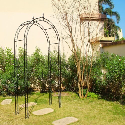 1 Garden Arbor Arch 98.4" H x 46.5" W, Heavy Duty Iron Archway Decorative Structure Stand Trellis for Climbing Rose Vines Plant Wedding Ceremony Party Outdoor Decor Black
