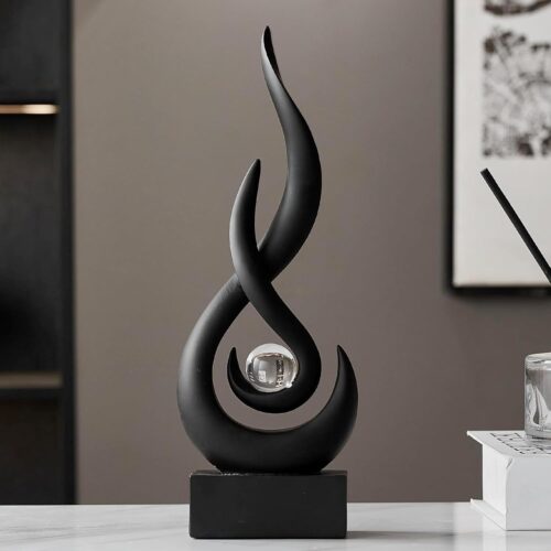 Black Abstract Statue Sculpture Decorations, 11.61" H Modern Sculptures Home Décor Accents, Resin Art Flame Figurines for Living Room Table Centerpiece Office Desk TV Stand Decor