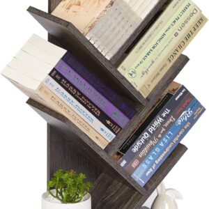 5-Shelf Tree Bookshelf, 5 Tier Floor Standing Bookcase for CDs/Magazine/Books, Small Book Organizer for Bedroom, Living Room, Office,Balcony,Retro Storage Shelve