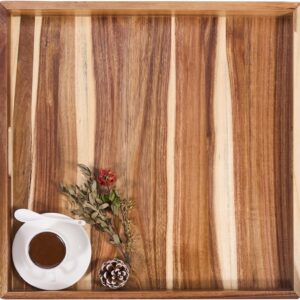Acacia Wooden Ottoman Tray for Living Room, 22'' Large Ottoman Tray, Serving Tray for Ottoman with Handles, Decorative for Coffee Table Kitchen Counter