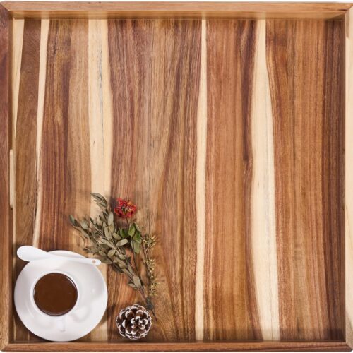 1 Acacia Wooden Ottoman Tray for Living Room, 22'' Large Ottoman Tray, Serving Tray for Ottoman with Handles, Decorative for Coffee Table Kitchen Counter