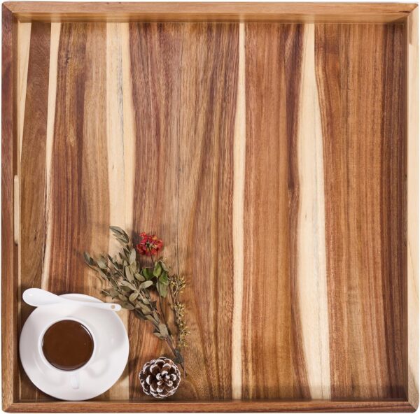 Acacia Wooden Ottoman Tray for Living Room, 22'' Large Ottoman Tray, Serving Tray for Ottoman with Handles, Decorative for Coffee Table Kitchen Counter 1