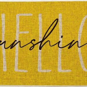 Yellow Hello Sunshine Summer Decorative Doormat, Seasonal Spring Holiday Low-Profile Floor Mat Switch Mat for Indoor Outdoor 17 x 29 Inch