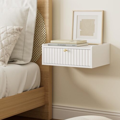 Floating Nightstand,Wall Mounted Night Stand with Drawer,Small Floating Shelves,Floating Wood Bedside Table for Bedroom、Living Room、Bathroom