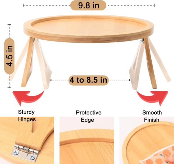Bamboo Couch Arm Tray, Round Sofa Arm Tray Table Clip on Side Table for Wide Couch, Foldable Sofa Armrest Trays for Drink/Cups/Phone/Snacks/Remote 5