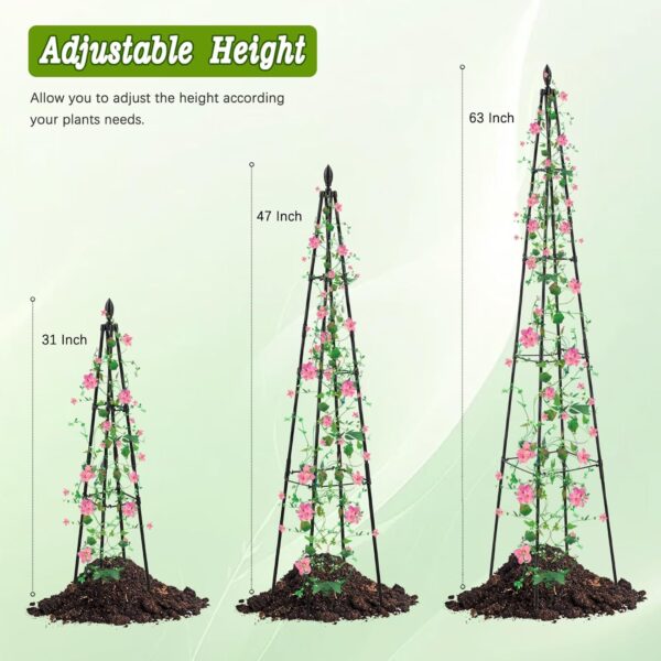 2 Pack Garden Trellis for Climbing Plants Outdoor,63inch Tall Rustproof Metal Obelisk Trellis Support for Potted Vines Vegetable Plants Indoor Outdoor, Lightweight 2