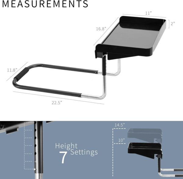 Height Adjustable Under Mattress 17 inch Bedside Shelf, Works with Lofts and Beds Without Frames, Heavy Duty Storage Tray, Fits Laptops, Books, and Drinks, Nightstand Alternative, Black 2