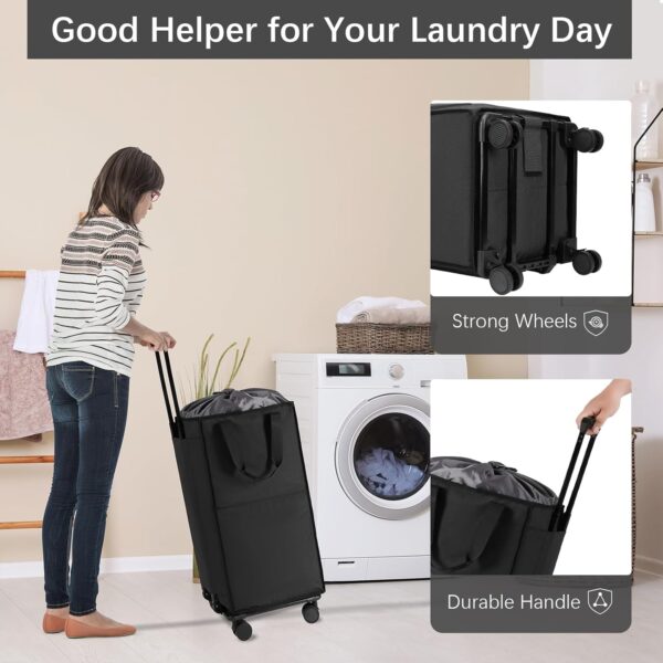 Extra Large Rolling Laundry Basket with Wheels, 90L Freestanding Collapsible Laundry Hamper Bag for Clothes Storage, Removable Wheeled Cart for College Dorm Apartment Laundry Room Bathroom 2