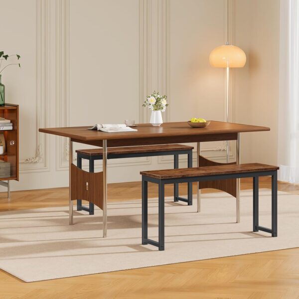 Dining Benches, Pair of 2 Industrial Style Indoor Benches, Durable Metal Frame, for Kitchen, Dining Room, Living Room, Rustic Brown BF01CD01 2