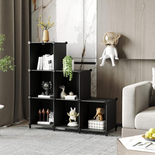 Cube Storage Organizer, Storage Cubes Shelves Bookshelf, 6 Cube Closet Organizers and Storage, DIY Stackable Plastic Clothes Organizer Shelving for Bedroom, Home, Black 2