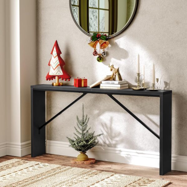 Console Table, 62.2" Long Sofa Table Behind Couch, Narrow Entryway Table, Farmhouse Dining Table with Angled Metal Frame, Industrial Console Table for Entryway, Black 2