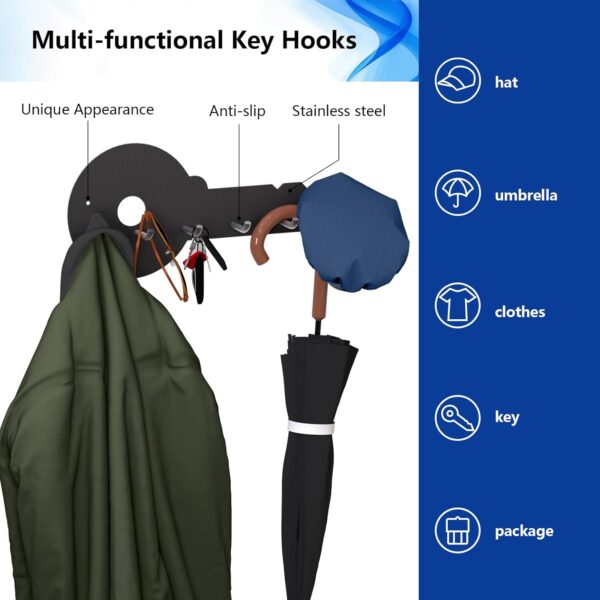 Sturdy Metal Key Holder with 6 Hooks, Key Hanger for Wall Decorative, Durable & Stylish Key Rack, Wall-Mounted Key Hooks Organizer for Entryway, Kitchen, Office, Hallway (1 Pack, Black) 2