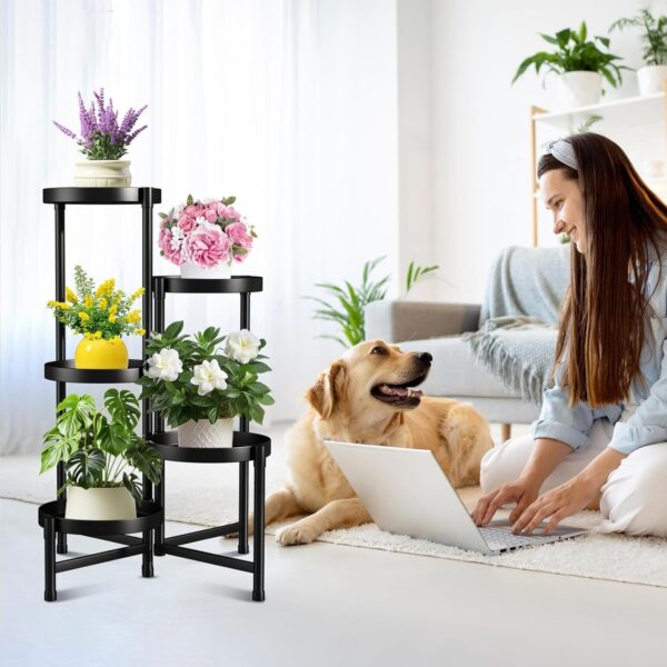 Metal Plant Stand Indoor Outdoor , 5 Tier Foldable Corner Tall Plant Shelf for Multiple Plants, Black Metal Tiered Plant Stand Sturdy and More Balanced, for Garden Patio Lawn Balcony (5 tier) 2