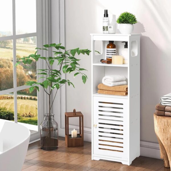 Small Bathroom Storage Cabinet, White Floor Standing Storage Cabinet Home Furniture Shelf,Suitable for Toilet Bedroom Kitchen Living Room 3
