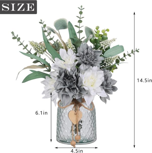 Faux Flowers with Vase,Artificial Silk Flowers in Vase, Fake Plant Eucalyptus and Willow,Flower Arrangement for Home Farmhouse kitchen Dining Table Centerpiece Decorations Table Decor (Grey Blue) 2