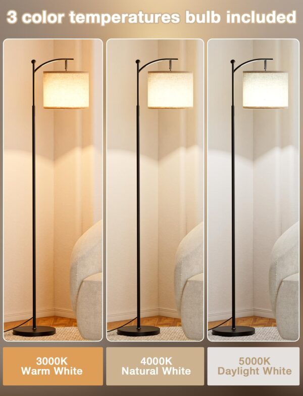 60" Floor Lamps for Living Room with 3 Color Temperatures Bulb & Adjustable Linen Shade, Tall Lamp for Living Room Bedroom Office Classroom Dorm Room(9W Bulb Included) 2