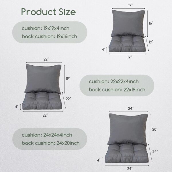 24 x 24 Outdoor Cushions for Patio Furniture, Outdoor Seat Cushions with Resistant Waterproof Cover for Yard Garden, Grey 2