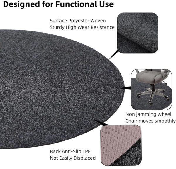Office Chair Mat, Round Floor Mat for Home, 39inch Diameter Low Pile Heavy Duty Non Slip Multi-Purpose Desk Chair Mat Rug for Hardwood Tile Floor Carpets (Dark Grey) 3