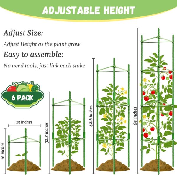 6-Pack Tomato Cage for Garden Plant Support- Up to 48inch Garden Stakes Tomato Cage, Tomato Trellis for Potted Plants, Tomato Cages Plant Stakes for Climbing Vegetables Plants Flowers 5