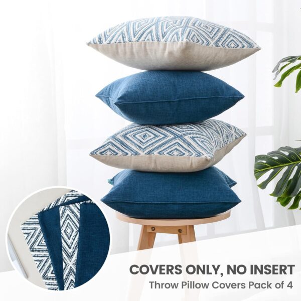 Set of 4 Throw Pillow Covers 18 x18 inches, Soft Linen Cushion Covers, Square Decorative Couch Pillows Covers for Sofa Living Room, Navy Blue 3