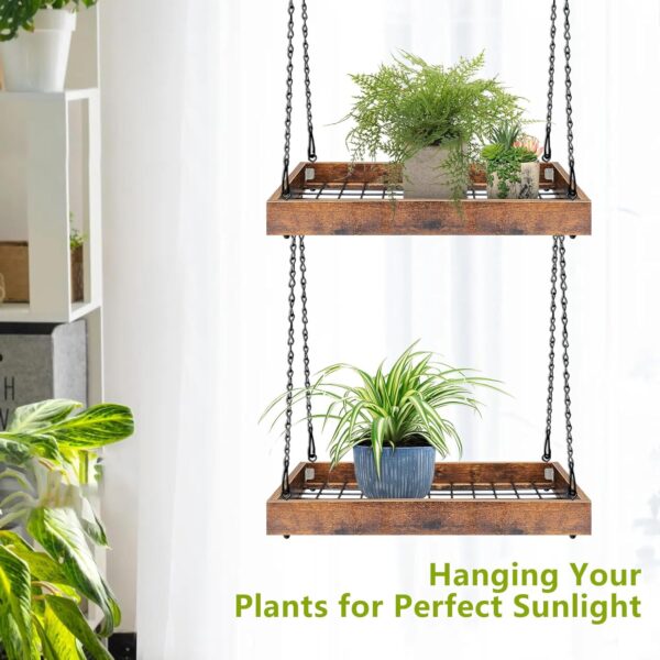 Plant Hanger Indoor Outdoor, 16" Large Hanging Planters for Indoor Plants Hanging Plant Holder Wood Metal Hanging Plant Shelf Large Hanging Baskets for Plants Outdoor Window Ceiling 5