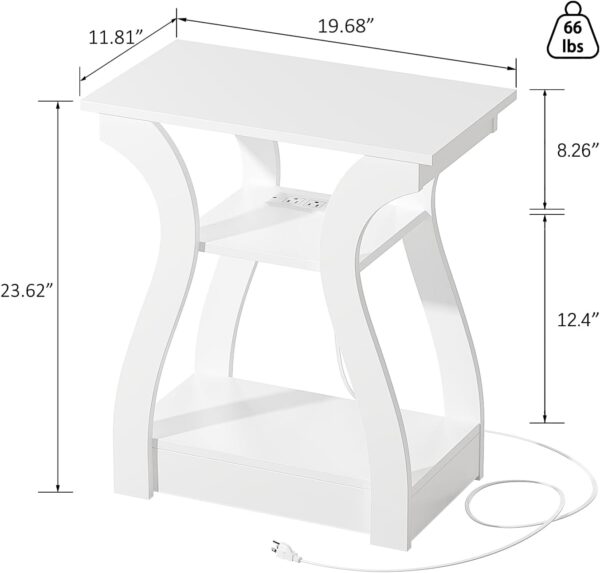 End Tables Living Room, White End Table with Charging Station,White Side Table, Nightstand for Bedroom, 3 Tier End Table with Storage Shelf for Living Room 5