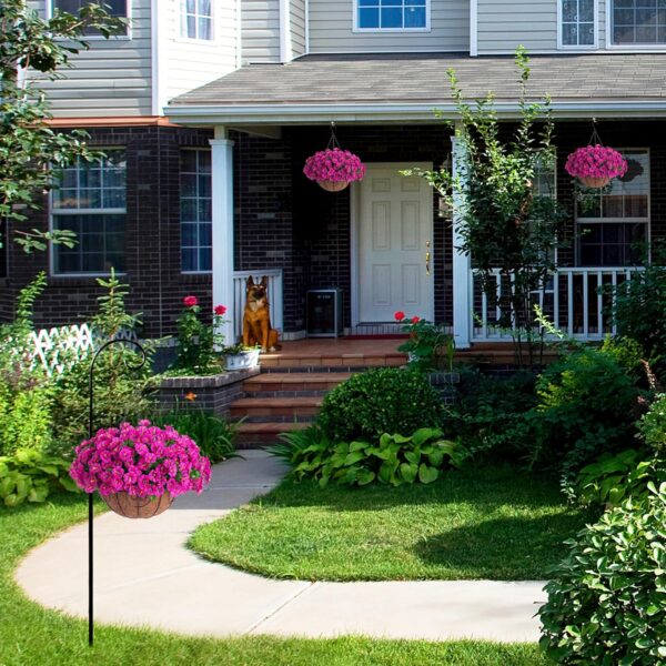 Artificial Hanging Flower Plants with Basket for Spring Summer Outdoor Decoration, Faux Petunias Flowers Fake Morning Glory Planter for Outside Patio Garden Porch Balcony Yard Decor(Fuchsia) 2