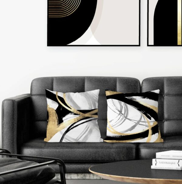 Black White and Gold Pillow Covers, Abstract Black and Gold Pillow Covers 18x18 Set of 2, Modern Boho Home Decor, Black and Gold Decorative Throw Pillows Cover for Couch Living Room Bedroom 2
