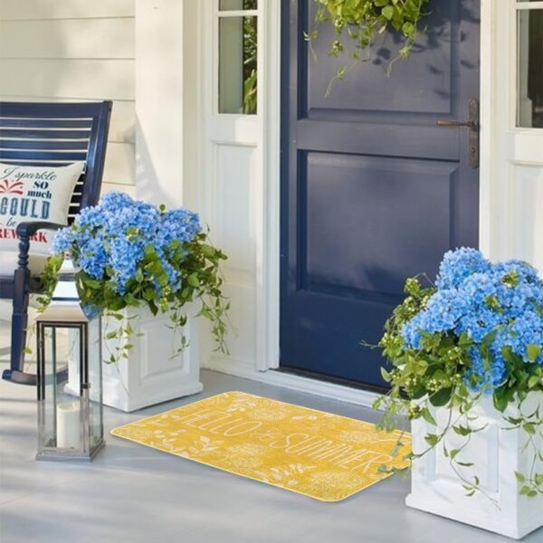 Hello Summer Door Mat Welcome Doormat, Plants Outdoor Rug Leaves Decor Floor Front Door Mat Non-Slip Entrance Mat for Home Kitchen Bathroom Decorations 17 X 29 Inch (Yellow) 2