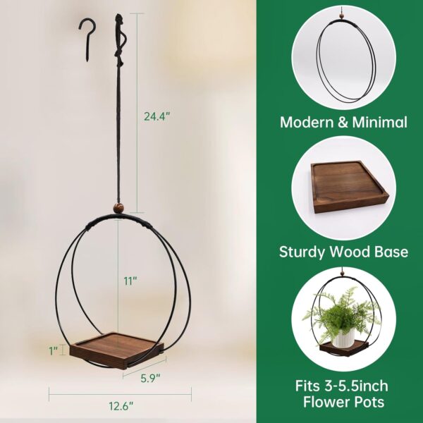 2 Pack Hanging Planter for Indoor Plants, Black Plant Hanger with Sturdy Wood Base, Modern Boho Macrame Hanger, Wall Ceiling Window Planter (Plants/Pots Not Included) 4