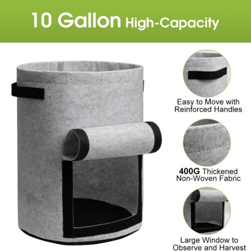 2 Potato Grow Bags with Flap 10 Gallon, 4 Pack Planter Pot with Handles and Harvest Window for Potato Tomato and Vegetables, Black and Gray
