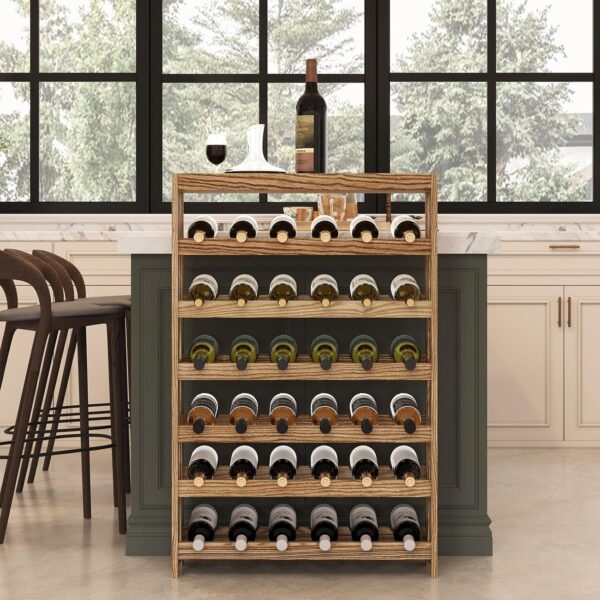 Real Wood Wine Rack Freestanding Floor, X-Frame Wine Storage Solution for Home and Kitchen, Elegant Wooden Wine Display Rack for Organized Wine Collection (6 Tier 36 Bottles) 2