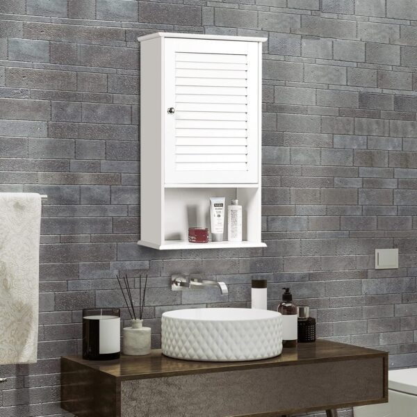 Bathroom Wall Cabinet, Bathroom Cabinet Wall Mounted with Single Shutter Door and Adjustable Shelf, Small Medicine Cabinet for Living Room, Kitchen or Entryway, 16.5 x 6.5 x 27.5 inches (White) 2