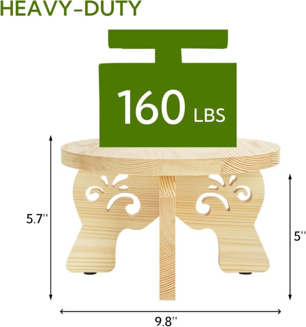 Wooden Plant Stand, Small Plant Stool with Engraved Foot, Indoor Sturdy Flower Display Pedestal Pot Rise for 5-15 Inch Pot, Decorative Flower, Living Room, Bedroom, Office 2