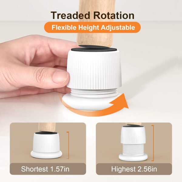Adjustable Furniture Risers, 1.6-2.6 inch Bed Risers White, Durable Plastic and Anti Slip Couch Risers 2 inch for Sofa Bed Table and Chair Lifts(White - 4 pcs) 4