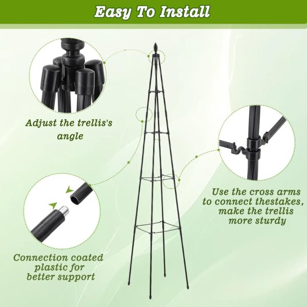2 Pack Garden Trellis for Climbing Plants Outdoor,63inch Tall Rustproof Metal Obelisk Trellis Support for Potted Vines Vegetable Plants Indoor Outdoor, Lightweight 3