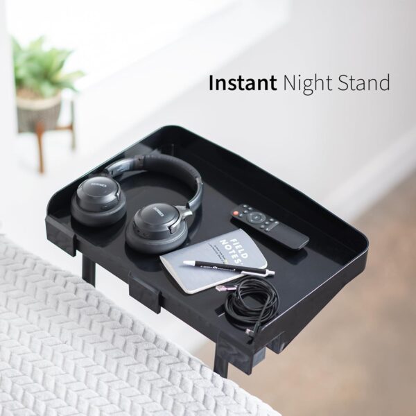 Height Adjustable Under Mattress 17 inch Bedside Shelf, Works with Lofts and Beds Without Frames, Heavy Duty Storage Tray, Fits Laptops, Books, and Drinks, Nightstand Alternative, Black 3