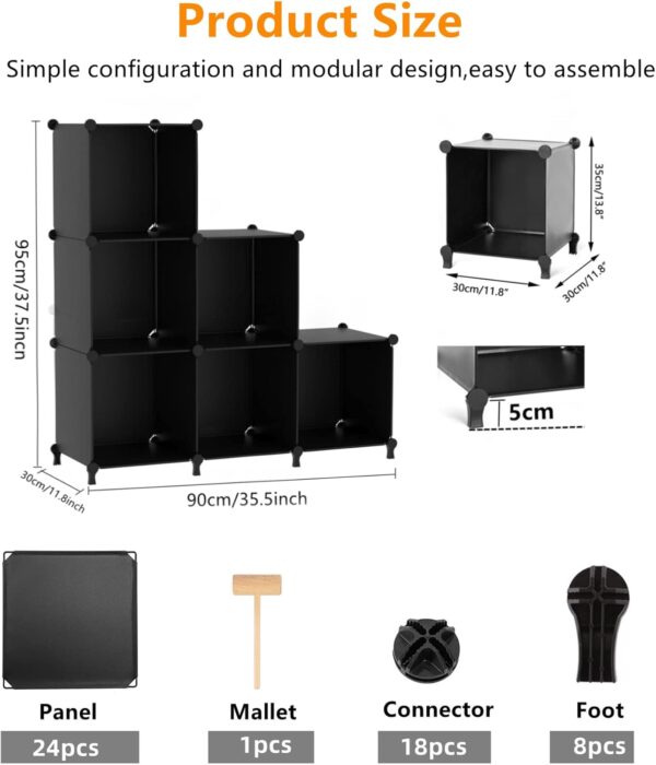 Cube Storage Organizer, Storage Cubes Shelves Bookshelf, 6 Cube Closet Organizers and Storage, DIY Stackable Plastic Clothes Organizer Shelving for Bedroom, Home, Black 3