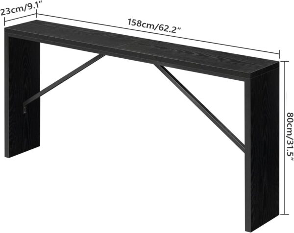 Console Table, 62.2" Long Sofa Table Behind Couch, Narrow Entryway Table, Farmhouse Dining Table with Angled Metal Frame, Industrial Console Table for Entryway, Black 3