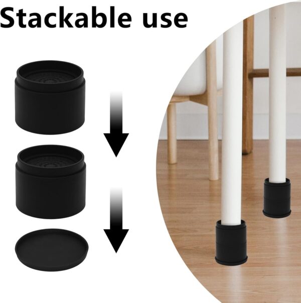 4 Sets Furniture Risers 2 inch Black Bed Risers, Heavy Duty Round Stackable Bed Lifts Risers 2" or 4" for Table, Sofa, Couch, Desk, Adjustable Bed Frame Risers 4