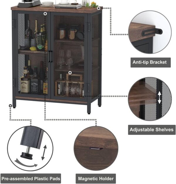 Coffee Bar Cabinet for Liquor, Small Storage Cabinet for Home Kitchen, Farmhouse Buffet Sideboard Console Table, Industrial Alcohol Cabinets for Dining Entryway Living Room (Rustic Oak) 3