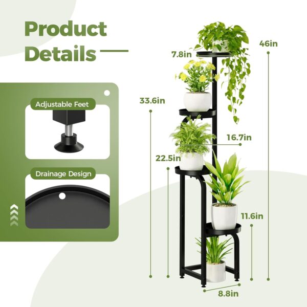 Tall Plant Stand Indoor Outdoor, Corner Metal Flower Pot Stands for Multiple Plants, 4 Tier Heavy Duty Plant Shelf for Patio Garden Balcony Living Room Bedroom(Patent Design) 3
